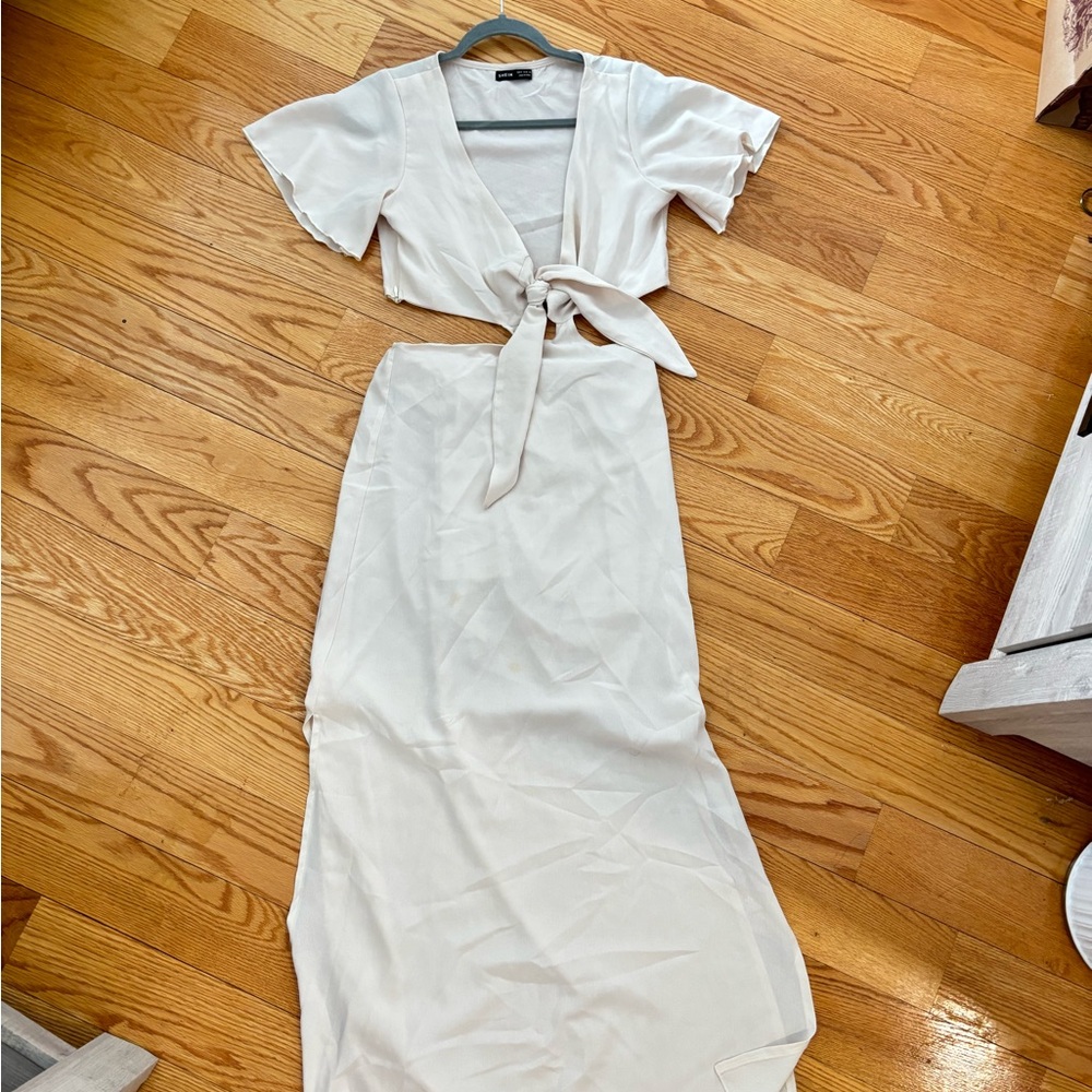 Ivory Tie-Front Maxi Dress